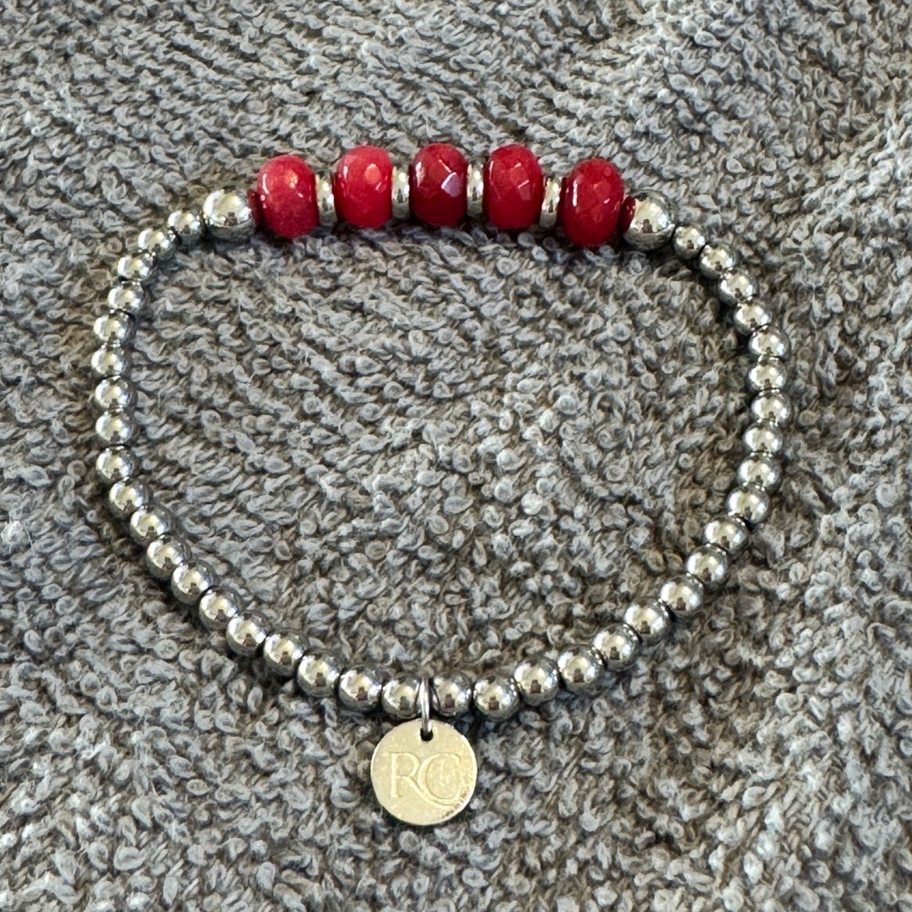 Rustic Cuff Red & Silver Beaded Bracelet
